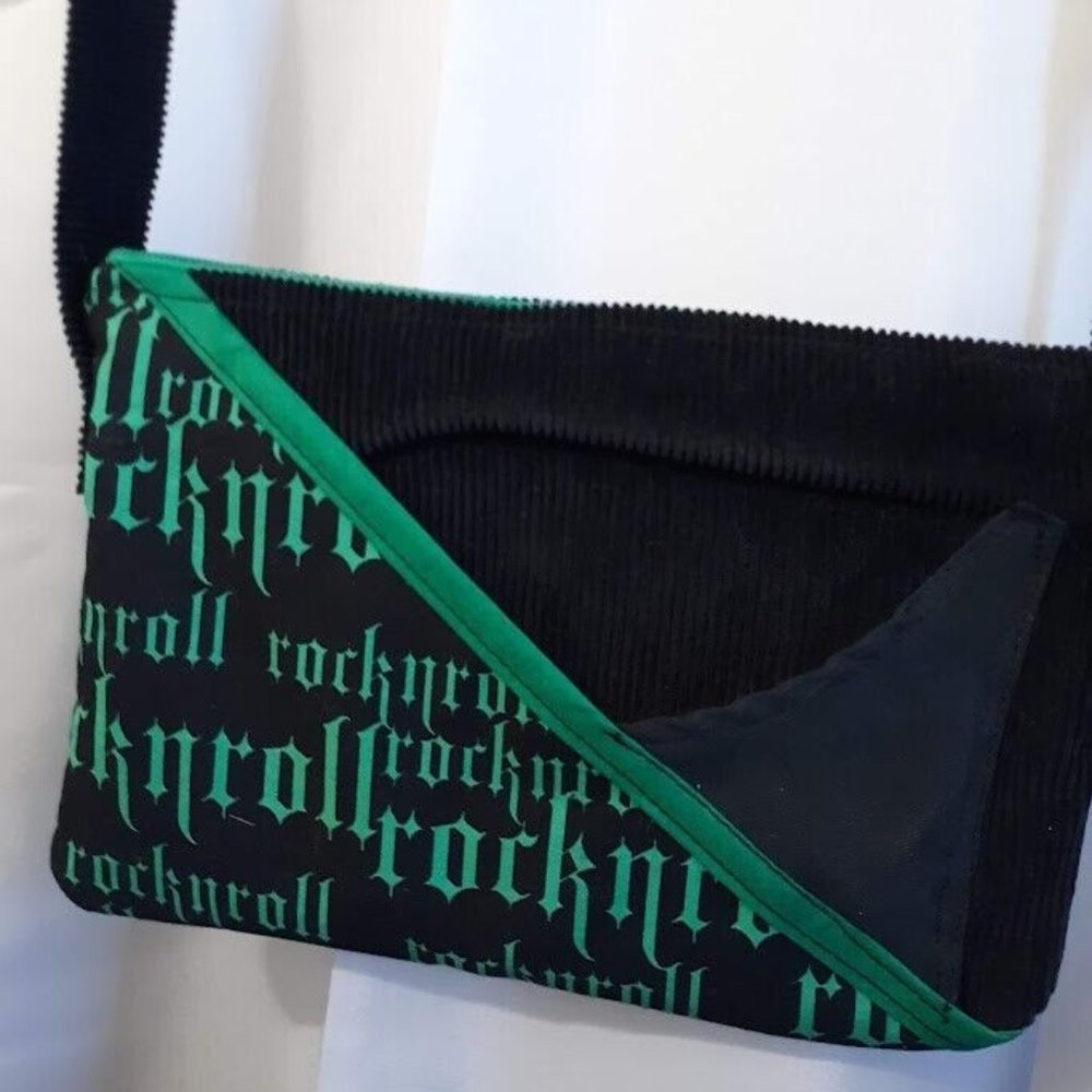 New ROCK N ROLL Crossbody Purse Bag Black Bright Green Punk Rave Grunge Hippie